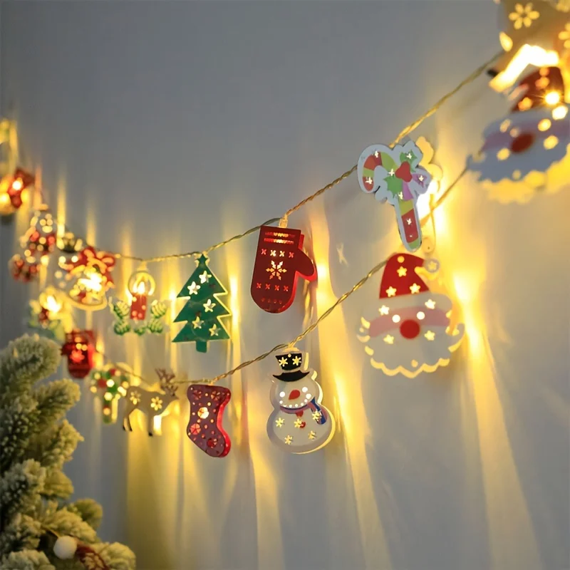 LED Christmas Garland String Lights Santa Ball Star Snowman Battery-Operated LED Decorative Fairy Light Party New Year's Decor