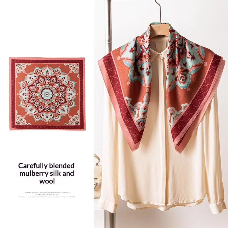 

2025 retro silk wool scarf wear summer 70 small square scarf silk scarf high-end shawl
