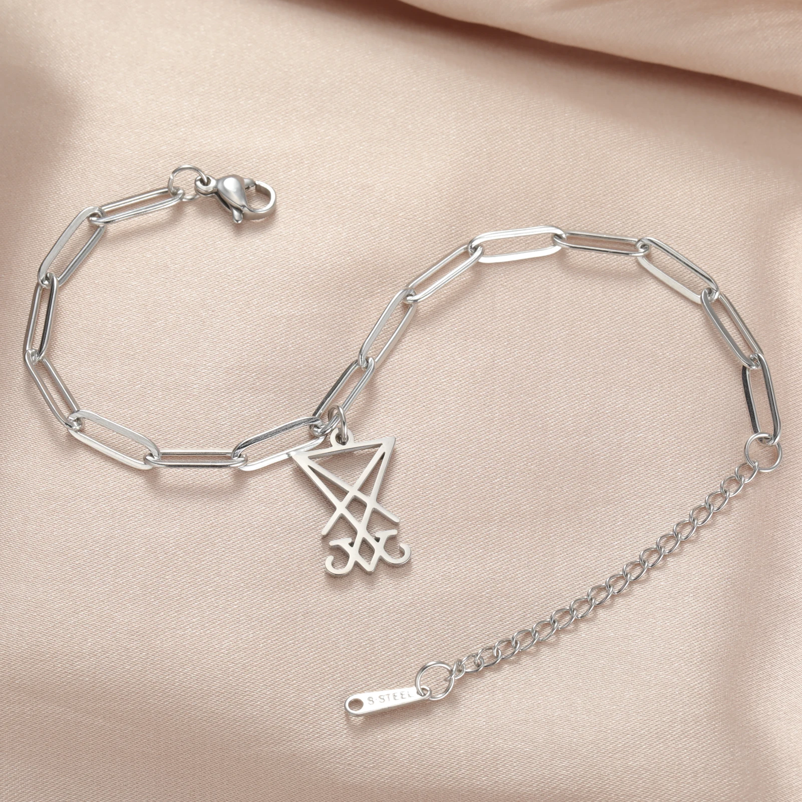 LIKGREAT Sigil Of Lucifer Bracelet for Women Men Satan Symbol Pendant Stainless Steel Gothic Satan Cross Religious Amulet Gift
