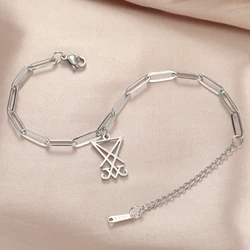 LIKGREAT Sigil Of Lucifer Bracelet for Women Men Satan Symbol Pendant Stainless Steel Gothic Satan Cross Religious Amulet Gift