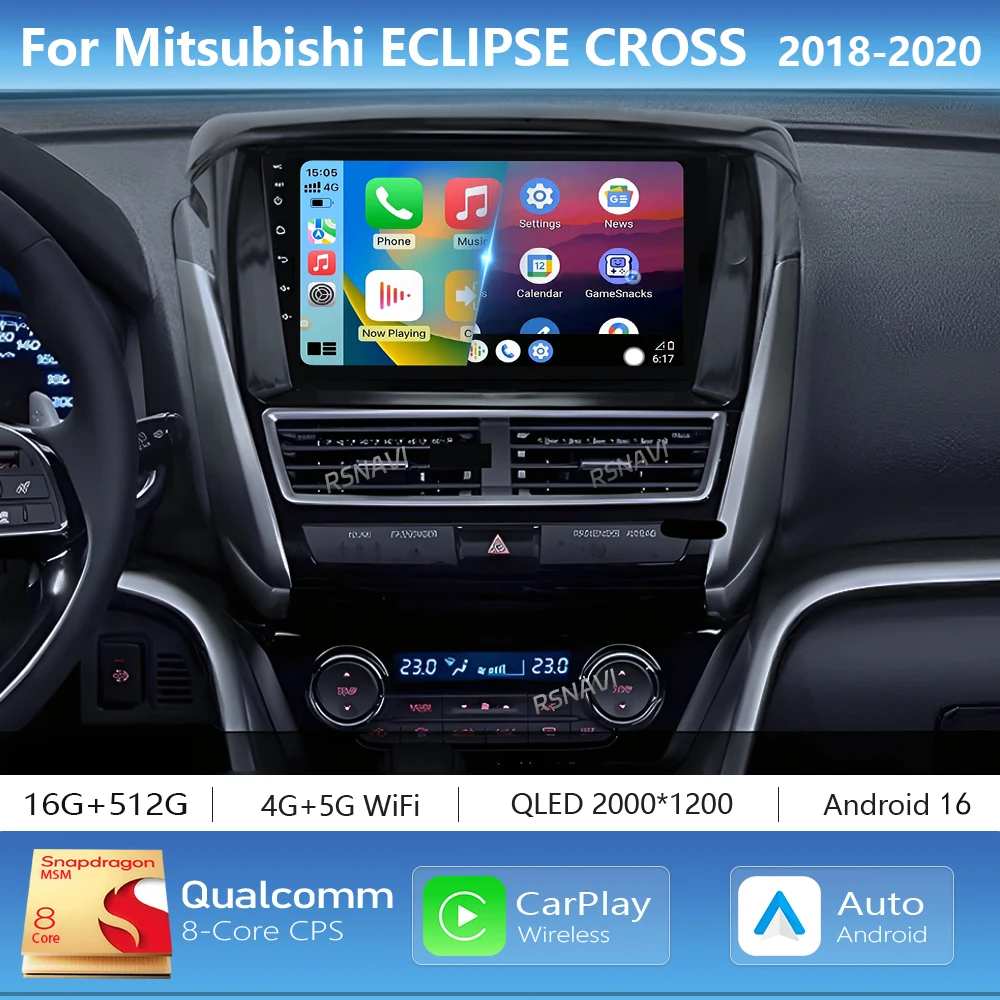 Radio Multimedia para Auto con Pantalla 2K y Android 16 Carplay para Mitsubishi ECLIPSE CROSS 1 2018-2020, DSP Autoradio Estéreo 2din