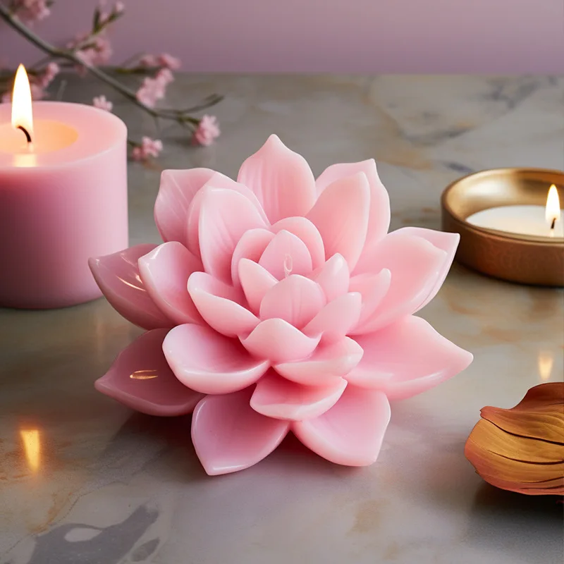 Large Lotus Flower Candle Silicone Mold DIY Carved Lotus Flower Soap Mould Chocolate Cake Decoration Supplies Home Decor Gifts