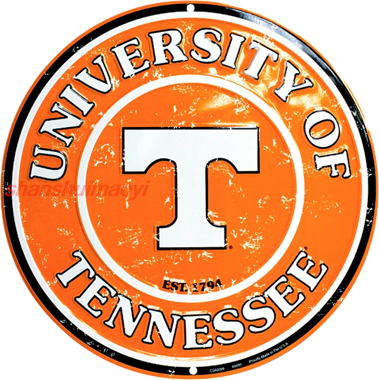 shan University of Tennessee Volunteers Collegiate Embossed Metal Circular Sign CS60099 1pc