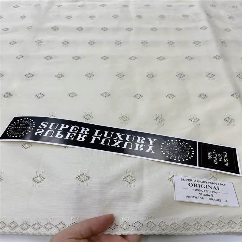 

5 ярдов нигерийской 100% хлопок, полированная атласная ткань для вышивки, высококачественная швейцарская вуаль, кружевной материал для мужчин, стиль Дубая 24L382704