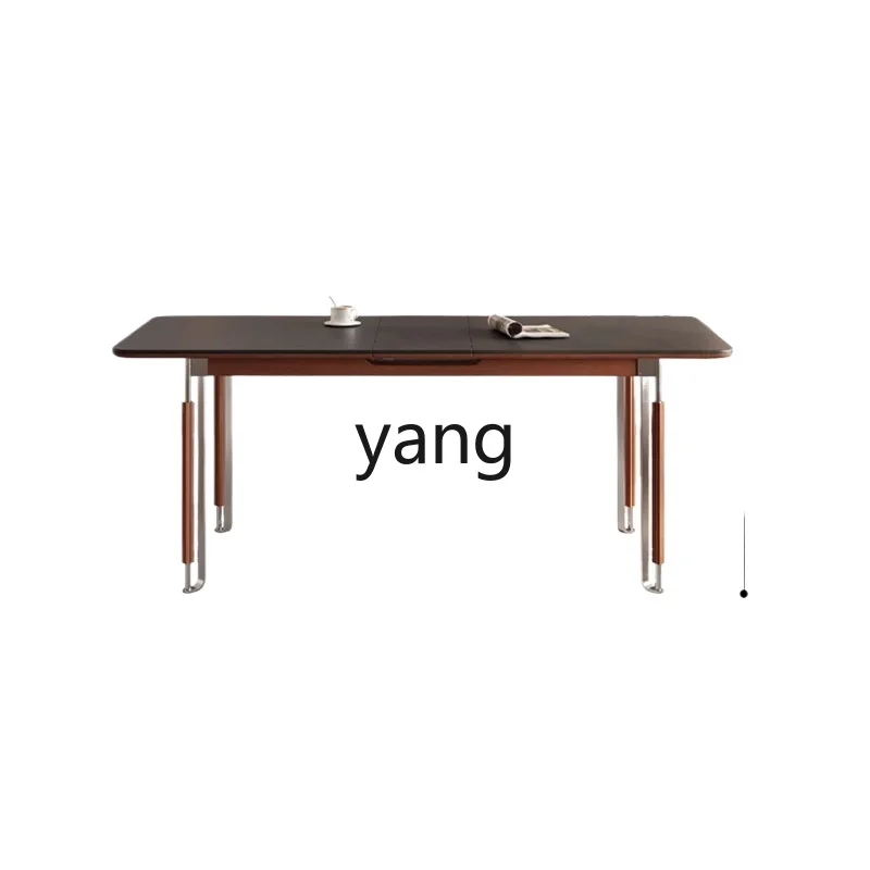 

LMM solid wood retractable dining table rectangular household travertine white dining table and chair combination