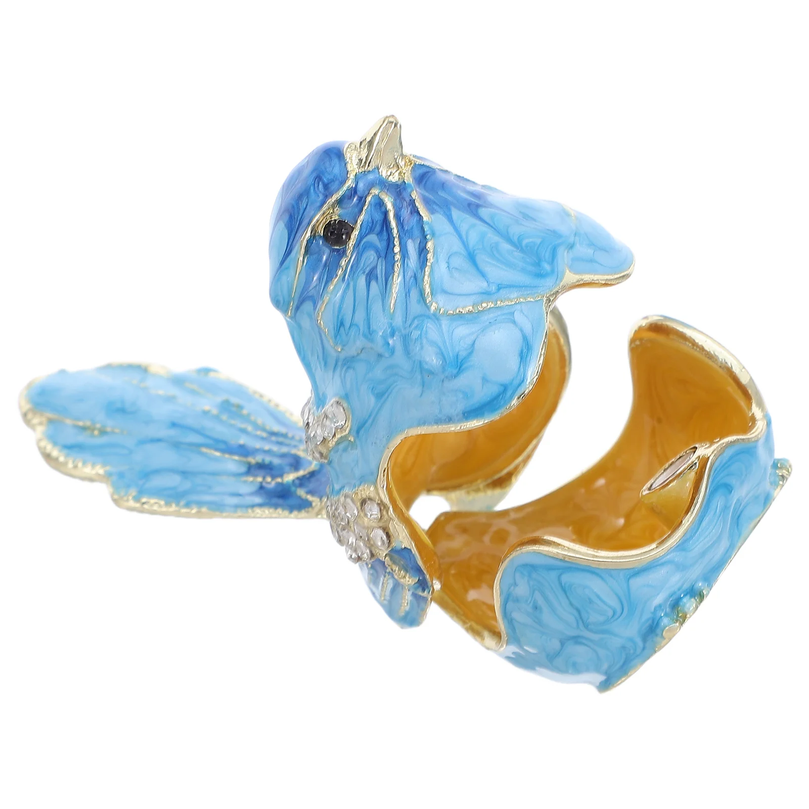 صندوق مجوهرات على شكل طائر من المينا المعدني مع لهجات من حجر الراين لتخزين حلقات الأقراط مناسبة للسفر للنساء