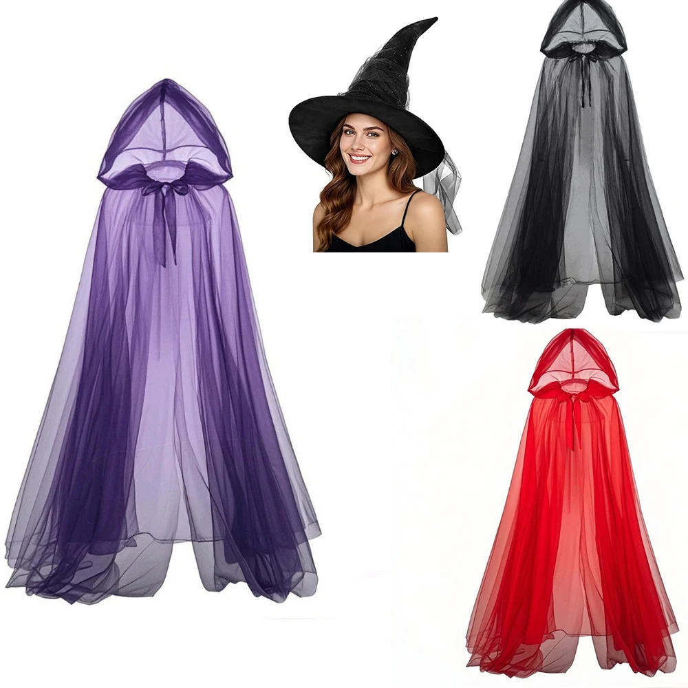 

Роли на Хэллоуин для взрослых, малиновая ведьма, красная накидка, длинная сетчатая накидка для косплея с капюшоном, крутой индивидуальный черный плащ, накидка с темным ветром