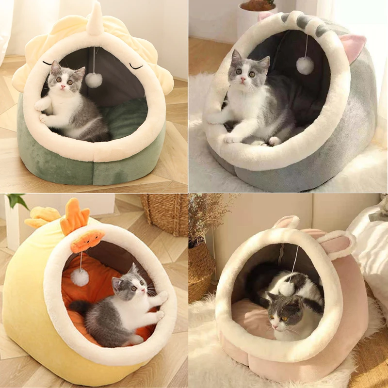 Pet Cat\'S Bed Warm Cat House Soft Plush Round BedsTent Carrier Dogs And Cats Basket Pillow Cave Mat Pet Accessories For Supplies