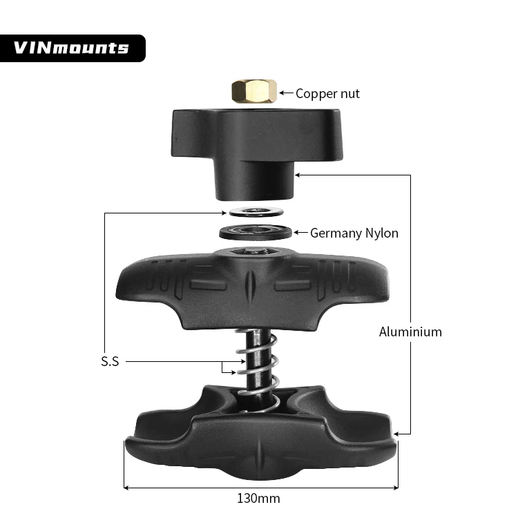 VINmounts 13cm Length Heavy-Duty Double Socket Arm, with 2.25-Inch Ball - Medium D, Suitable for RAM Mount VIN-D-13