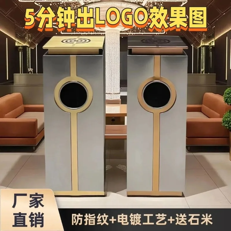 Anti-odor stainless steel trash can vertical with ashtray inner bucket design restaurant office building fresh supermarket unive