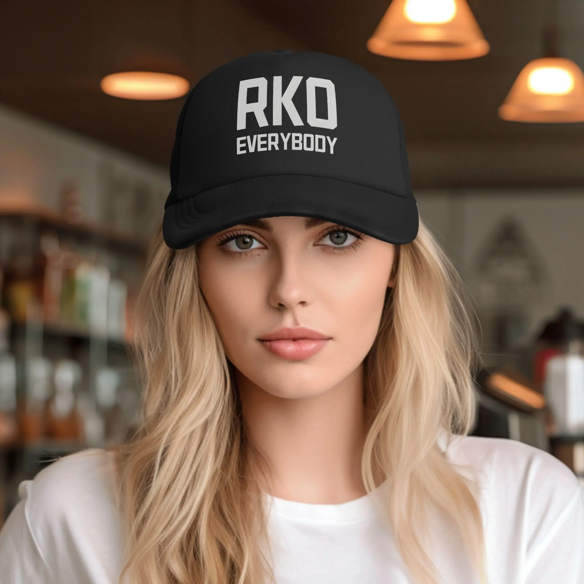 Men Women RKO Everybody  Wrestling Meme Trucker Hat Mesh Baseball Caps Polyester  Hat Trucker Hat Adjustable Golf Hats Summer