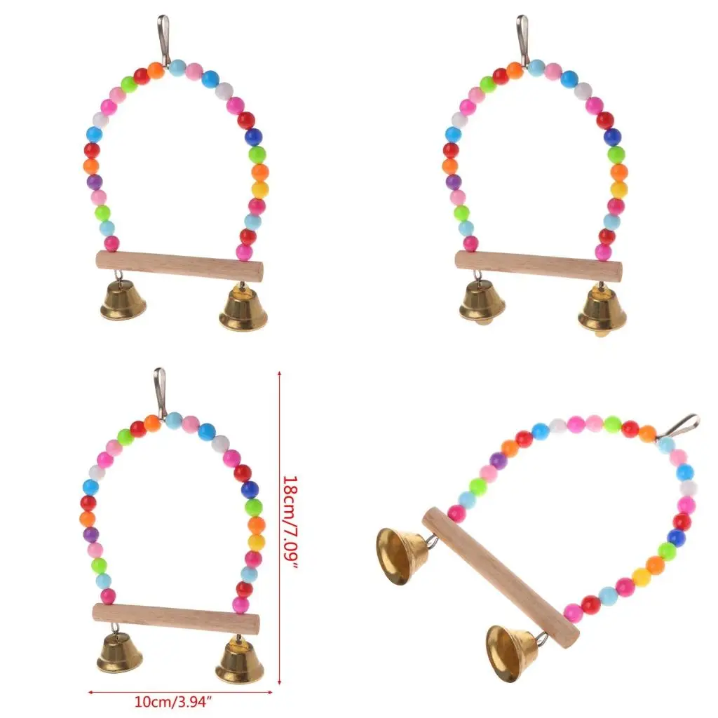 

Bird Swing Wooden Perch Parrot Chewing Hanging with Bells for Parakeet high quality