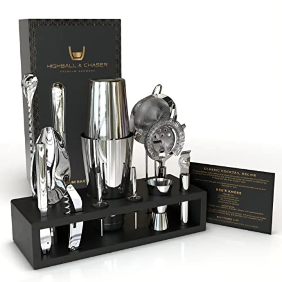

13-Piece Boston Cocktail Shaker Set Stainless Steel Mixology Bartender Kit With Stand For Home Bar Cocktail Set Laser Engraved