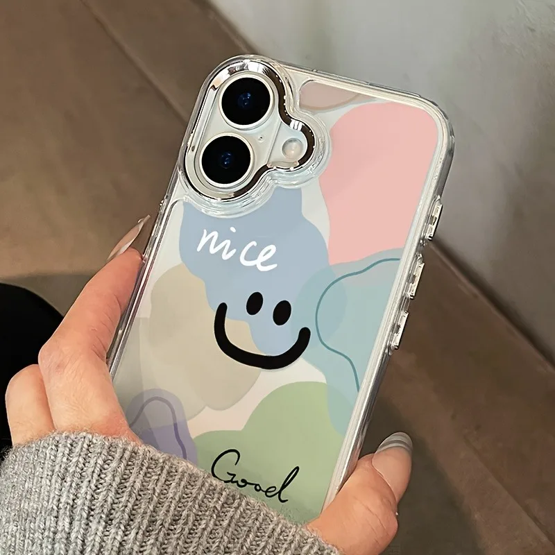 Прозрачный чехол для телефона с улыбающимся лицом и бантом в форме сердца для iPhone 17 Pro Max 16E 16 15 13 12 11 14 7 8 Plus XS X XR, противоударный мягкий чехол
