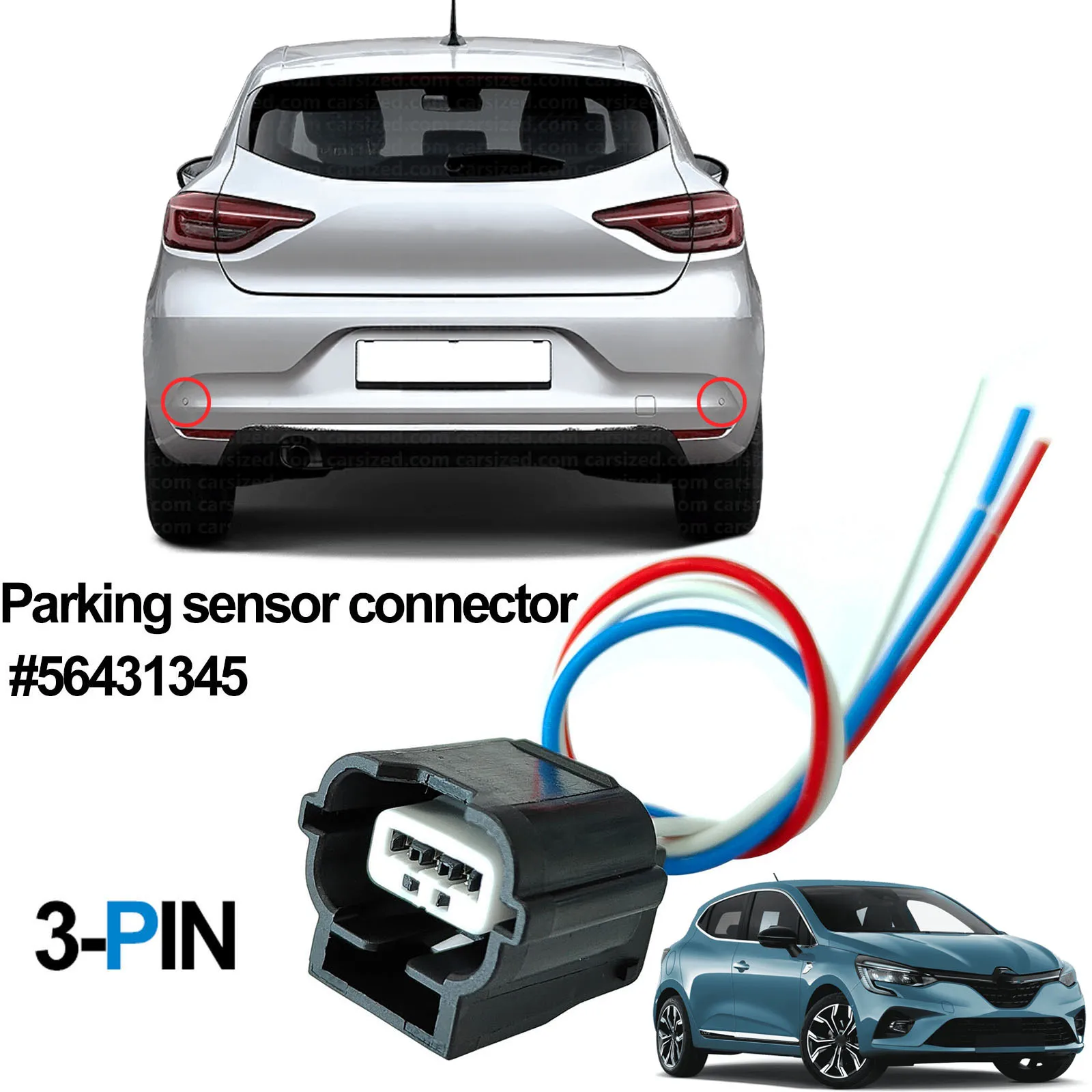 For Renault Twingo Zoe Kangoo Captur Laguna Megane Scenic Clio Arkana Koleos 3pin Parking Sensor Plug Connector Wirng 56431345