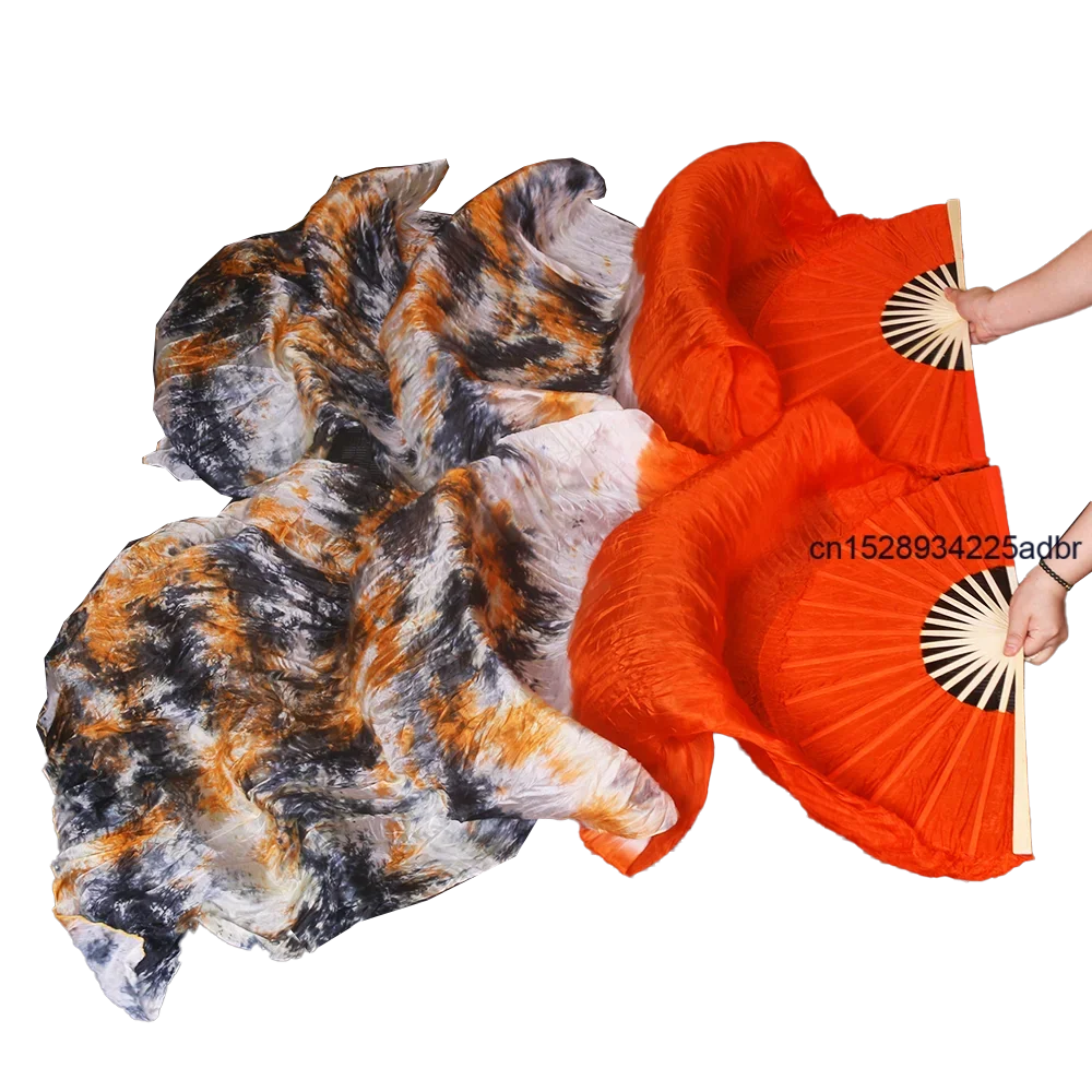 Tie-dyeing Real Silk Or Rayon Veils 1 Pair Handmade Women Quality Silk Belly Dance Fan Dance Blue Turquoise White 180*90 Cm