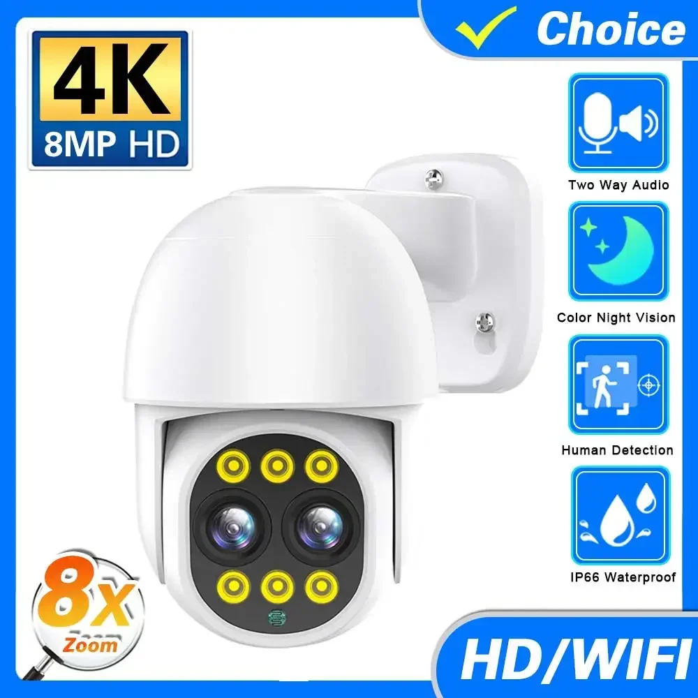 

8MP 4K Dual Lens POE IP Camera PTZ 8X PTZ Zoom Smart Home 360° Wired Video Surveillance IP Camera Human Detection CCTV ICsee XMe