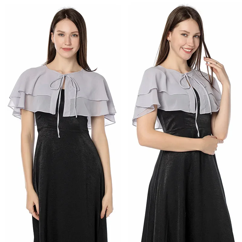 

Однотонный простой и универсальный летний наряд с юбкой, шифоновая шаль, шнуровка, двухслойная шаль, закрывающая мясо.