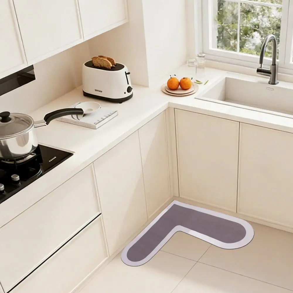 60*60cm Kitchen Carpet Oil-Proof L-Shape Anti-Slip Floor Mat Wipable Surface Soft Waterproof Doormat Home Decoration