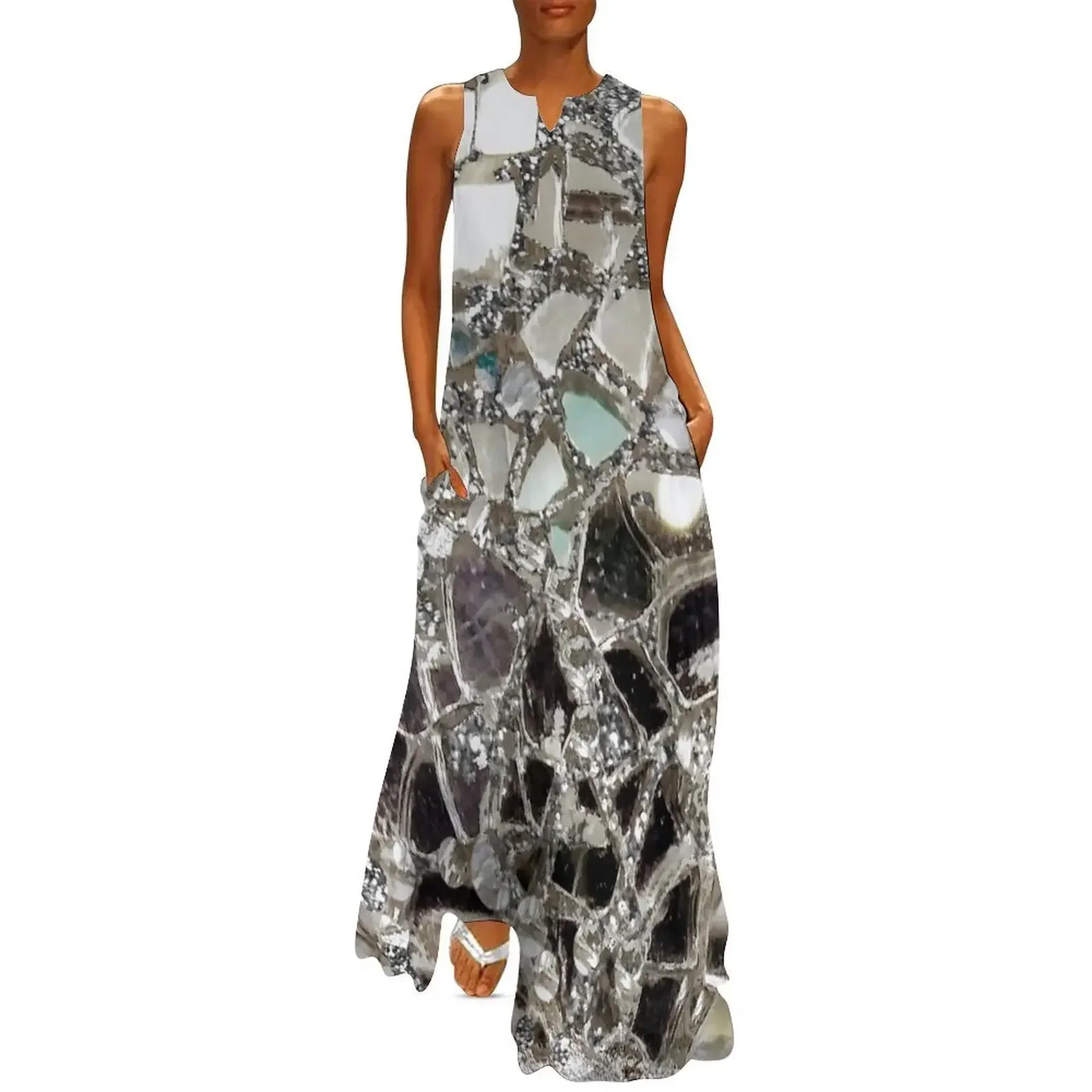 

An Image of An Explosion of Sparkly Silver Glitter, Glass and Mirror Long Dress women's clothing korea stylish prom dress Dress