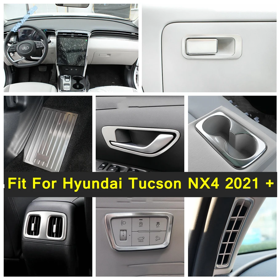 

Silver Accessories Glove Box Handle / Footrest Pedal / Central Control Instrument Cover Trim For Hyundai Tucson NX4 2021 - 2023