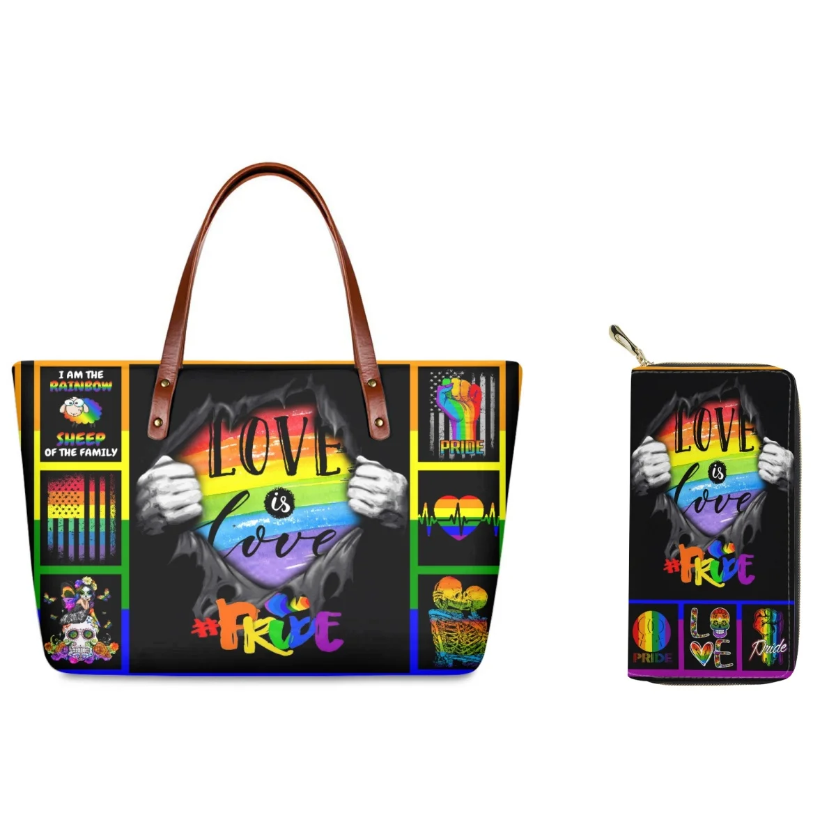 

FORUDESIGNS Tote Combo Wallet LGBT Pride Rainbow Flag Two-Piece Bag Combo Durable Ladies Handbags Office Worker Commuting