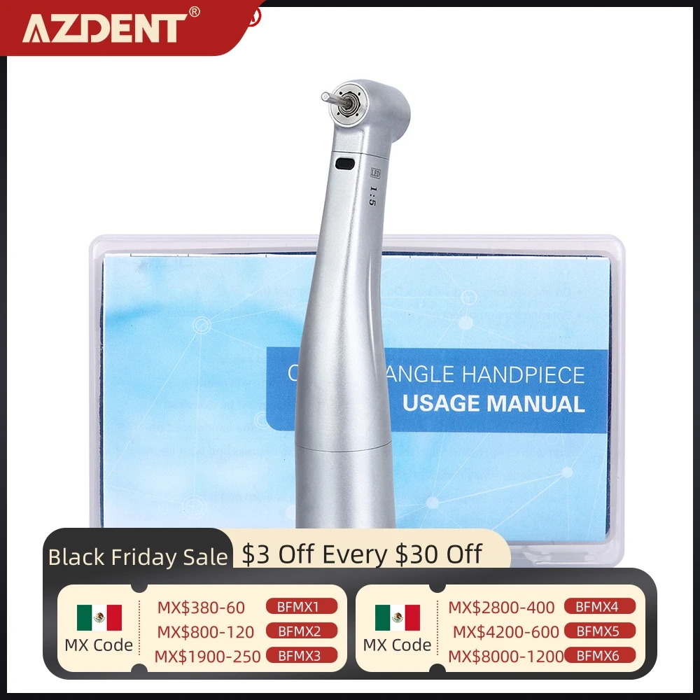 AZDENT Dental 1:5 Fiber Optic Increase Contra Angle Handpiece Internal Four Way Spray E-type Red Ring Dentistry Equipment