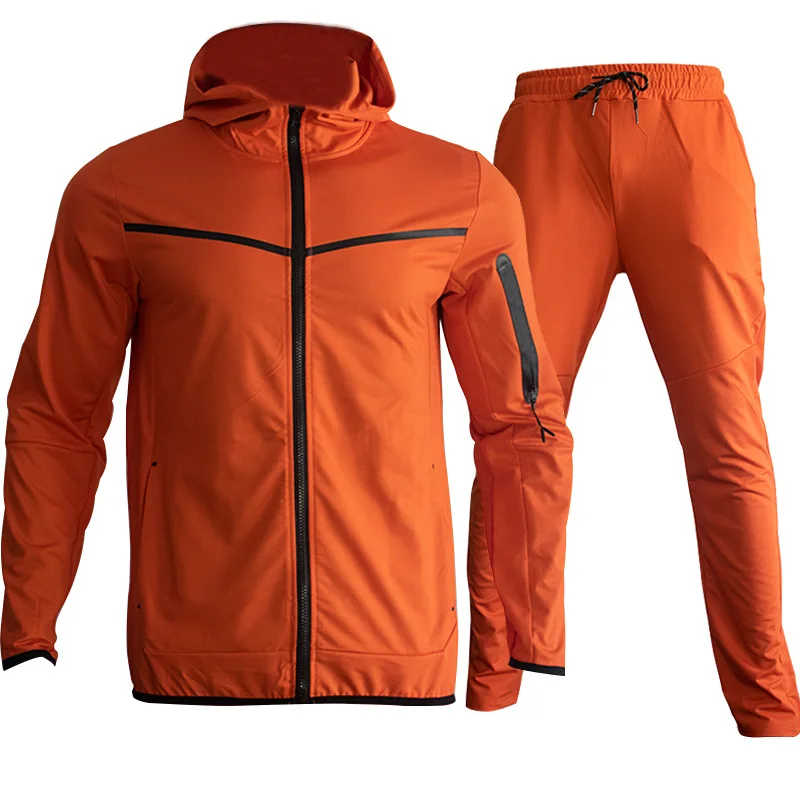 Herren Zweiteiler mit Farbblock-Design, Kapuzenjacke mit Reißverschluss und Jogginghose mit elastischem Kordelzug, atmungsaktives Sport- und Freizeitoutfit zum Laufen – Detail 4
