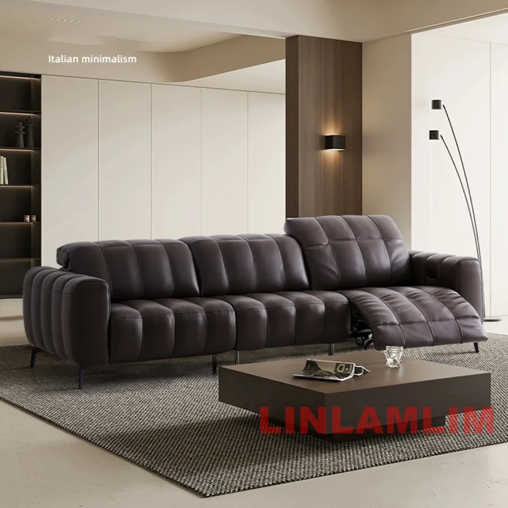 Linlamlim Dual Motor Electric Recliners Piano Key Function Genuine Leather Sofa Sectional, First-class Cabin Power Recling Couch