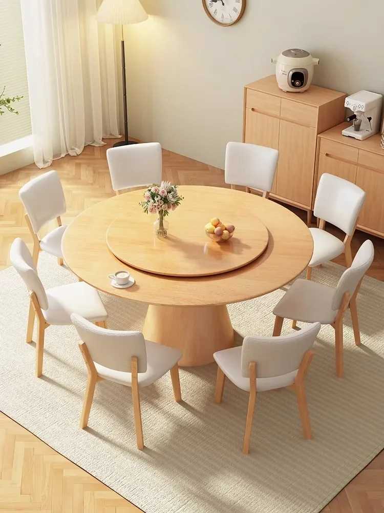

#Full solid wood round dining table combination, luxurious home club restaurant unit circular dining table with turntable