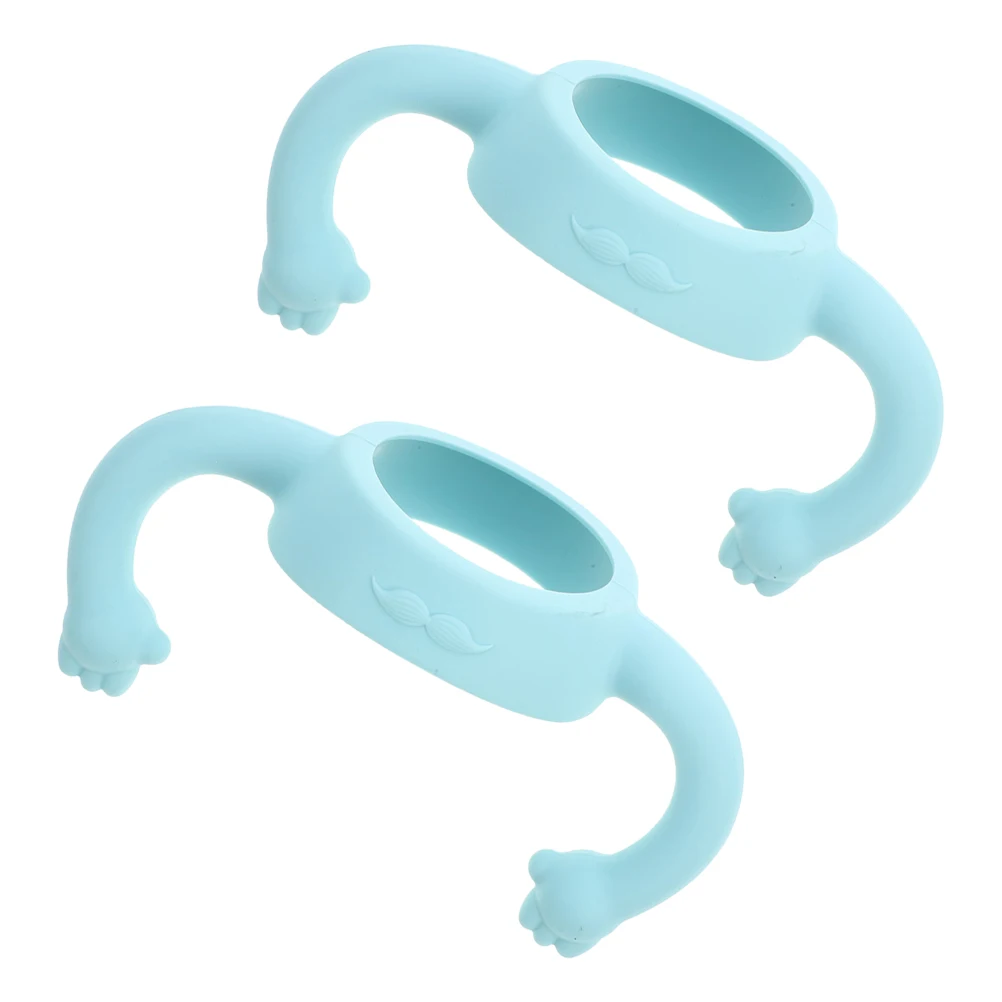 

2pcs Silicone Soft Blue Easy Install Feeding Milk Bottle Handles Grip Toddler Kids Bottle Grips Practical