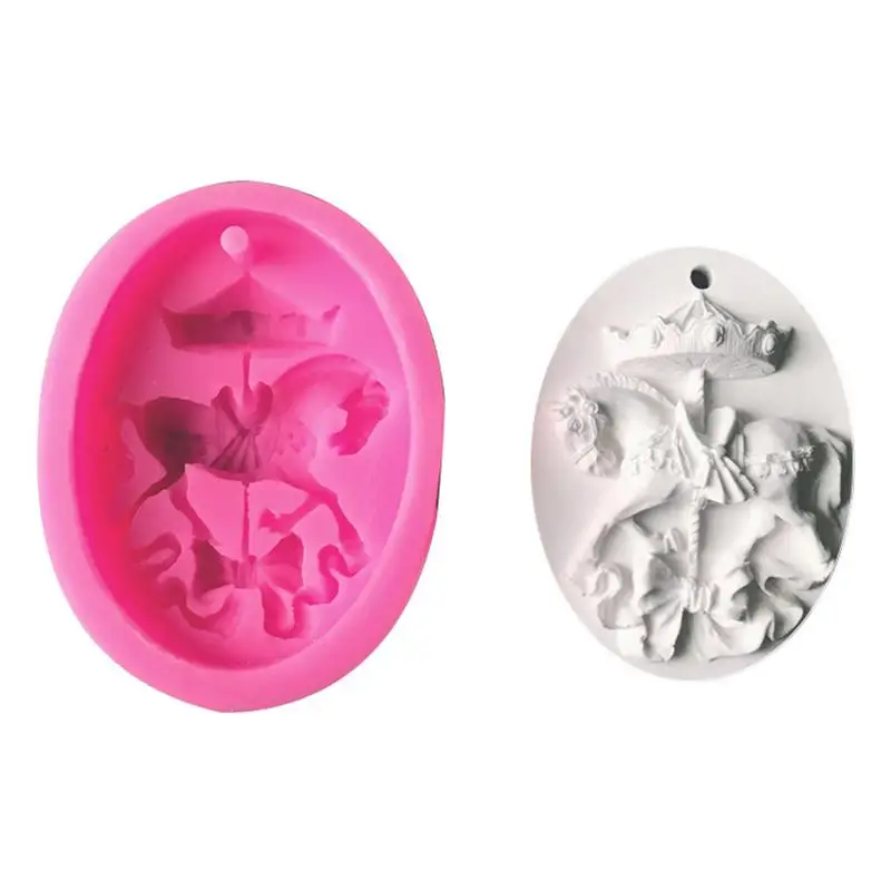 Carousel Silicone Mold Horse Cake Lace Decoration DIY Design Chocolate Pastry Dessert Fondant Mold Resin Kitchen Tool For Baking