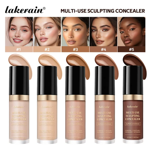 Imagen 2 del producto Lakerain-corretivo impermeable de 5 colores, base mate de alta cobertura con Control de aceite para cicatrices de acné y cosméticos para ojeras