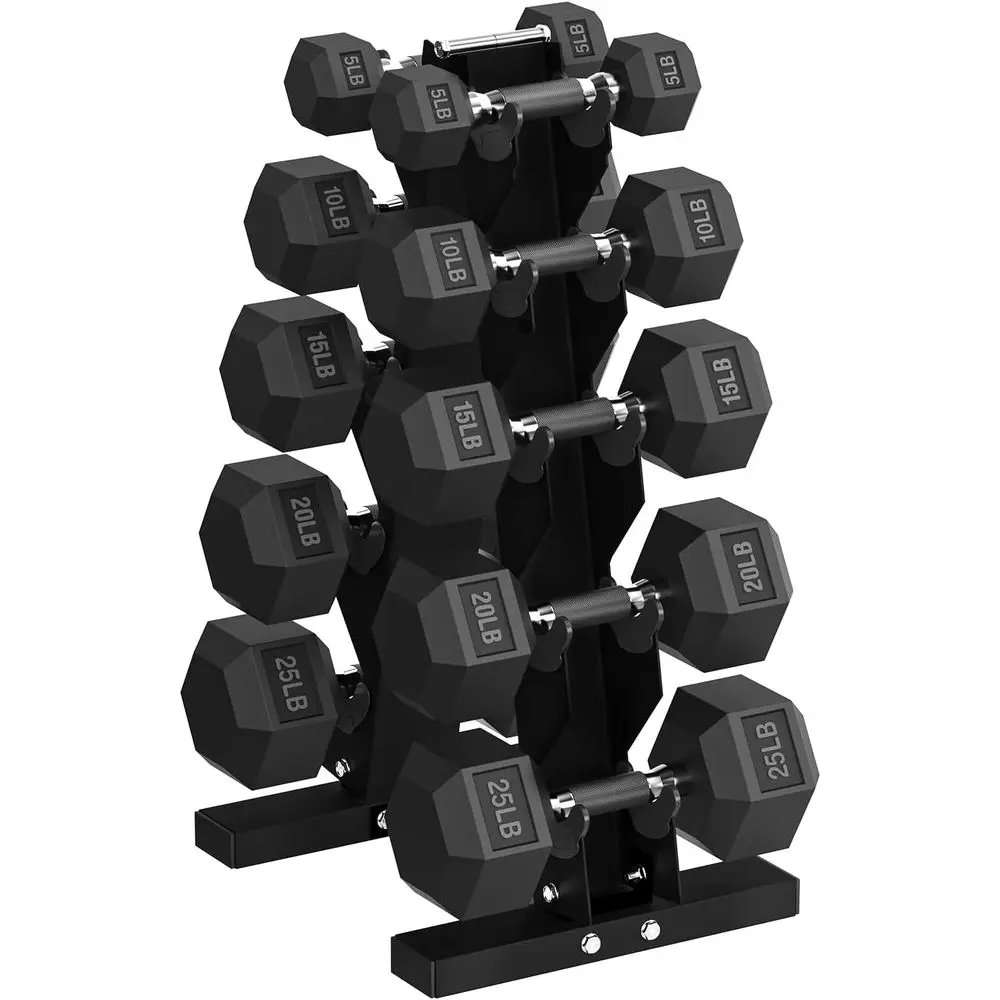 

Rubber-Coated Hex Dumbbells with Rack, Adjustable in Half-Pound Increments for Precision Training at Home