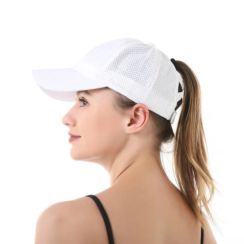 Summer Solid Color Baseball Cap Female Sports Leisure Cross Cap with Hair Extensions Sunshade Sun Protection Hat