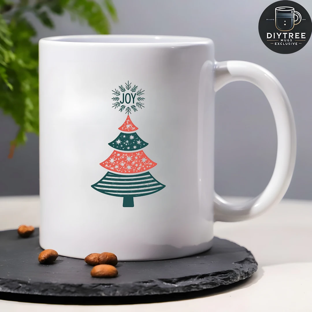 كوب سعة 11 أونصة + مجموعة ملصقات شجرة عيد الميلاد - هدية عيد الميلاد للأطفال كوب ماء عائلي للمكتب وديكور فنجان القهوة