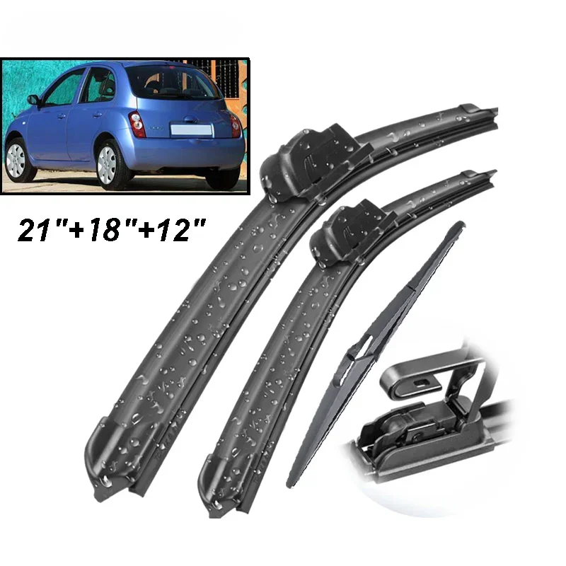 Car Wiper Front & Rear Wiper Blades Set For Nissan Micra K12 2002 - 2005 Windshield Windscreen Window Brushes 21\