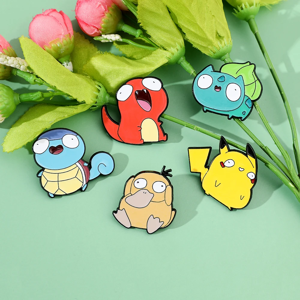 Funny  Psyduck Charmander Brooch Set Cute Pikachu  Enamel Pin Wallet Backpack Clothes Jewelry  Brooch 2025 - view 3