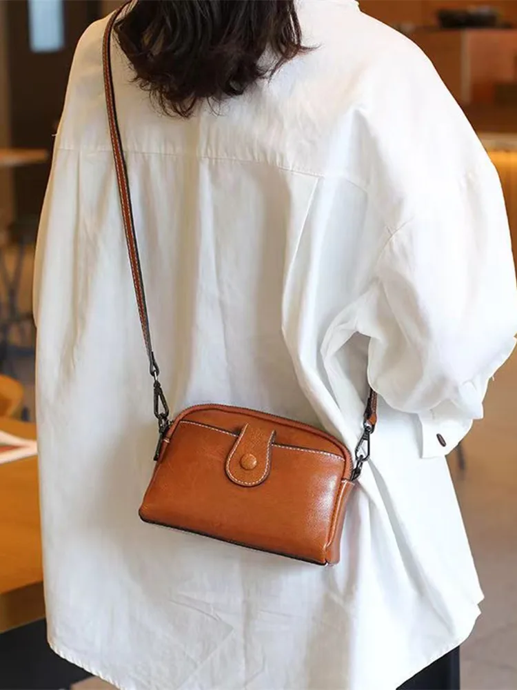 Genuine leather women's bag Mini small bag New fashion versatile mobile phone bag Women's shoulder bag Retro diagonal cross bag