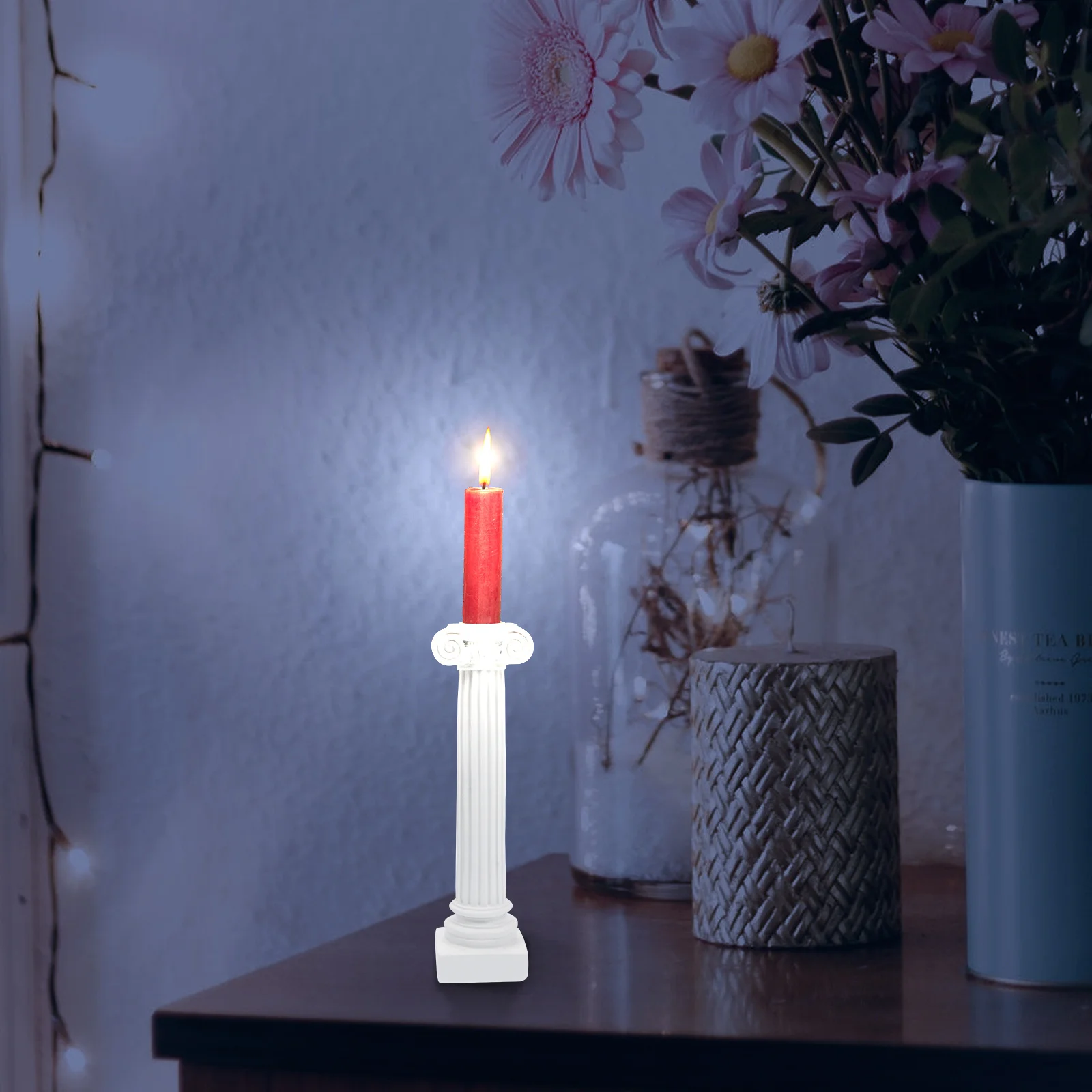 1Pcs Classic Roman Pillar Candleholder Resin Decorative Stylish Home Decor Wedding Banquet Table Ornament