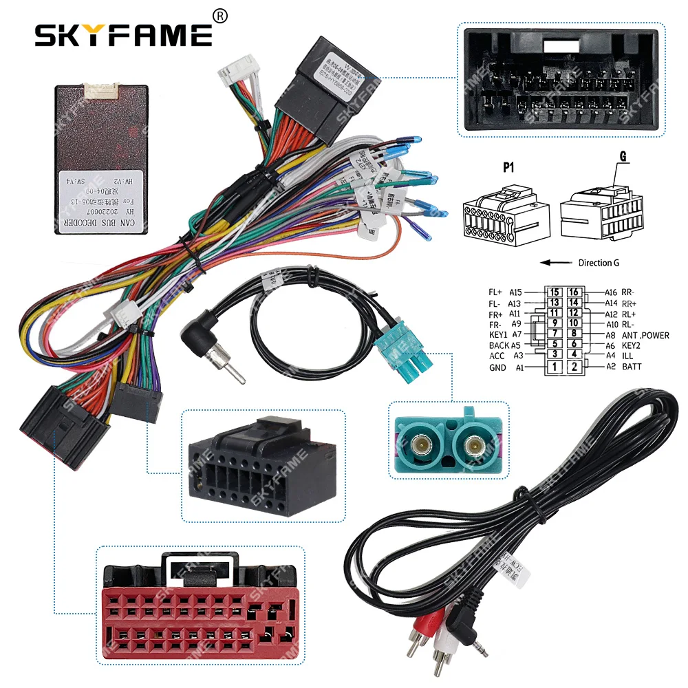 SKYFAME Car 16pin Wiring Harness Adapter Canbus Box Decoder Android Radio Power Cable For Land Rover Range Rover Sport