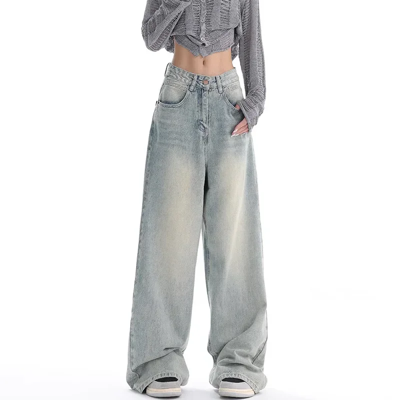 

Full Length Baggy Jeans Women High Waisted Jeans Wide Leg Denim Pants Light Blue Loose Trousers Korean Casual Streetwear Y2K