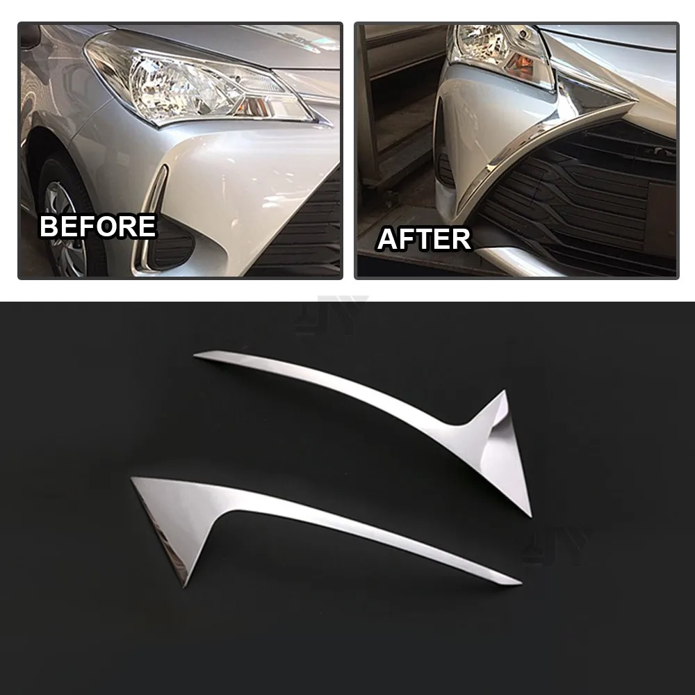 2pcs Front Bumper Grill Side Trim Car Styling Cover sus304 stainless steel Accessories For Toyota Vitz/Yaris 130s 2017 2018