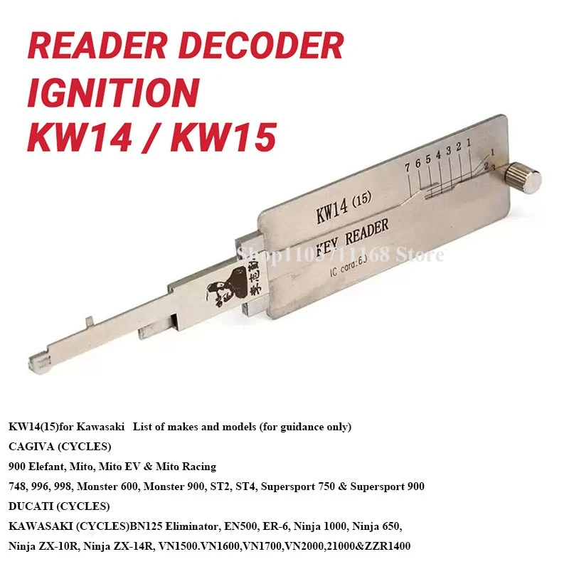 1PCS Original Ishi 2in 1 KW14/KW15 for Kawasaki Bike Reader and Decoder Lock Picks Ganzua Locksmith Key Decoder Picking Tool