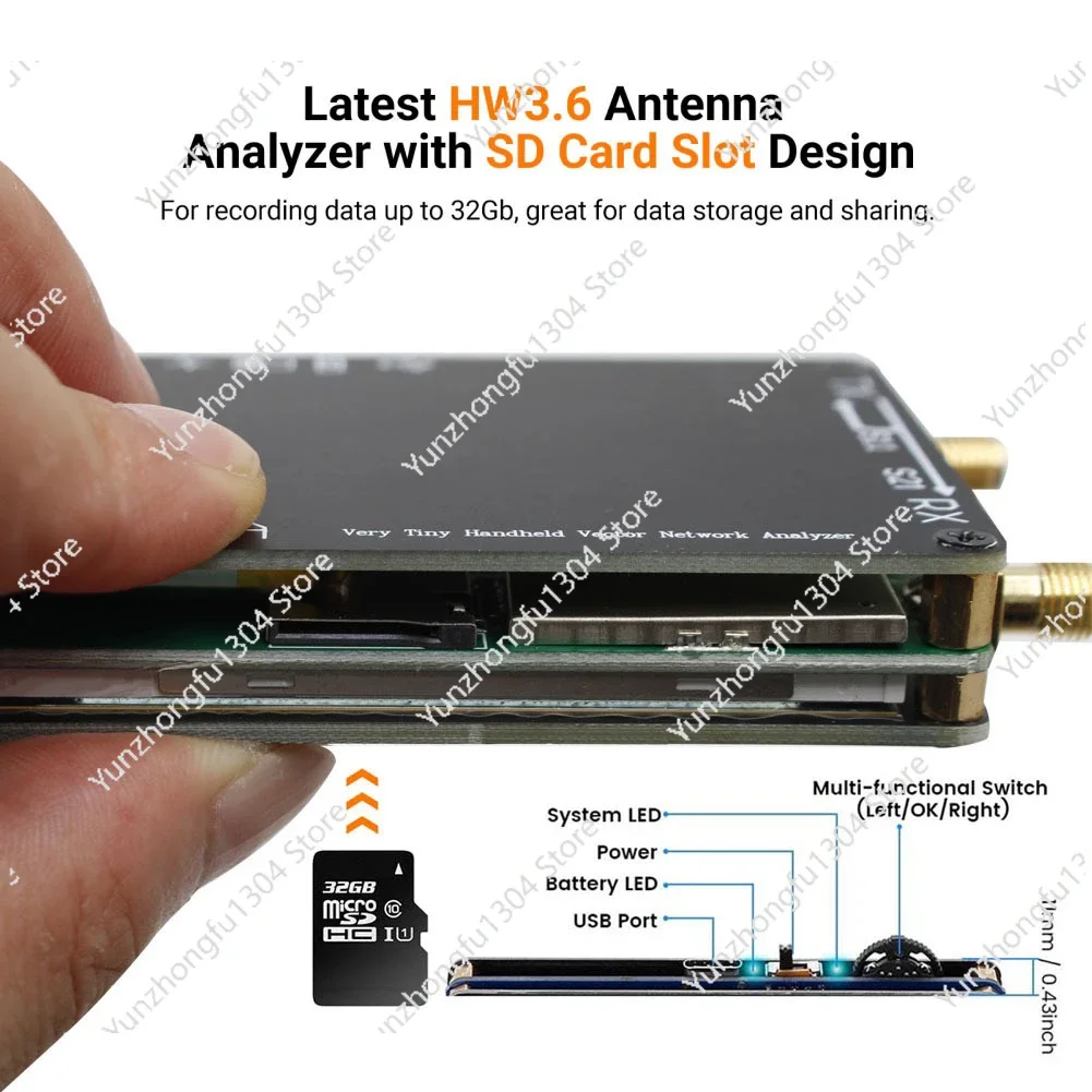 50KHz-1.5GHz Standing Wave Shortwave MF-HF VHF-UHF Antenna Analyzer with SD- Card Slot Built-in Battery