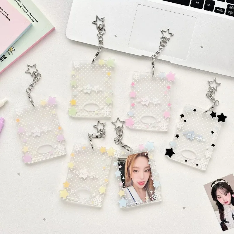Star Acrylic 3 Inch Kpop Photocard Holder Bag Pendant Keychain School Stationery Accessory