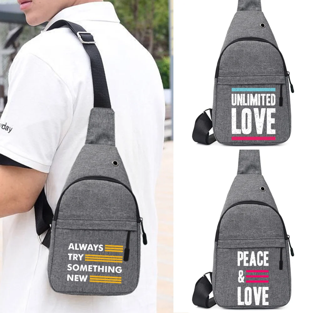 

Outdoor Chest Bag Men Short Trip Travel Carry Pack Jogging Zip Fanny Pack Pouch Phrase Print Phone Sling Bag Fashion Waist Bag