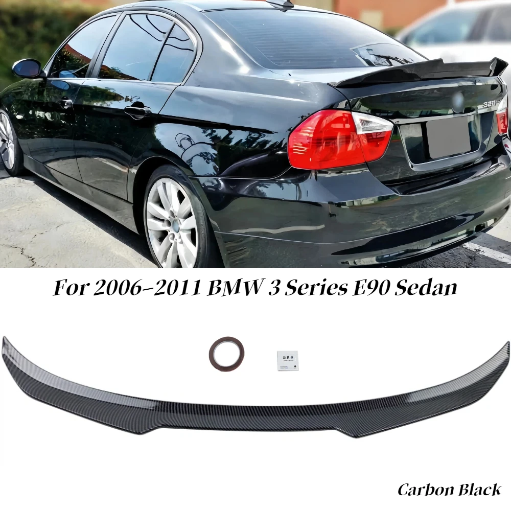 Glossy Black/Carbon Fiber Print Trunk Spoiler Wing Highkick PSM Style Fit  for BMW E90 328i 335i 3 Series 4Door 2006-2011