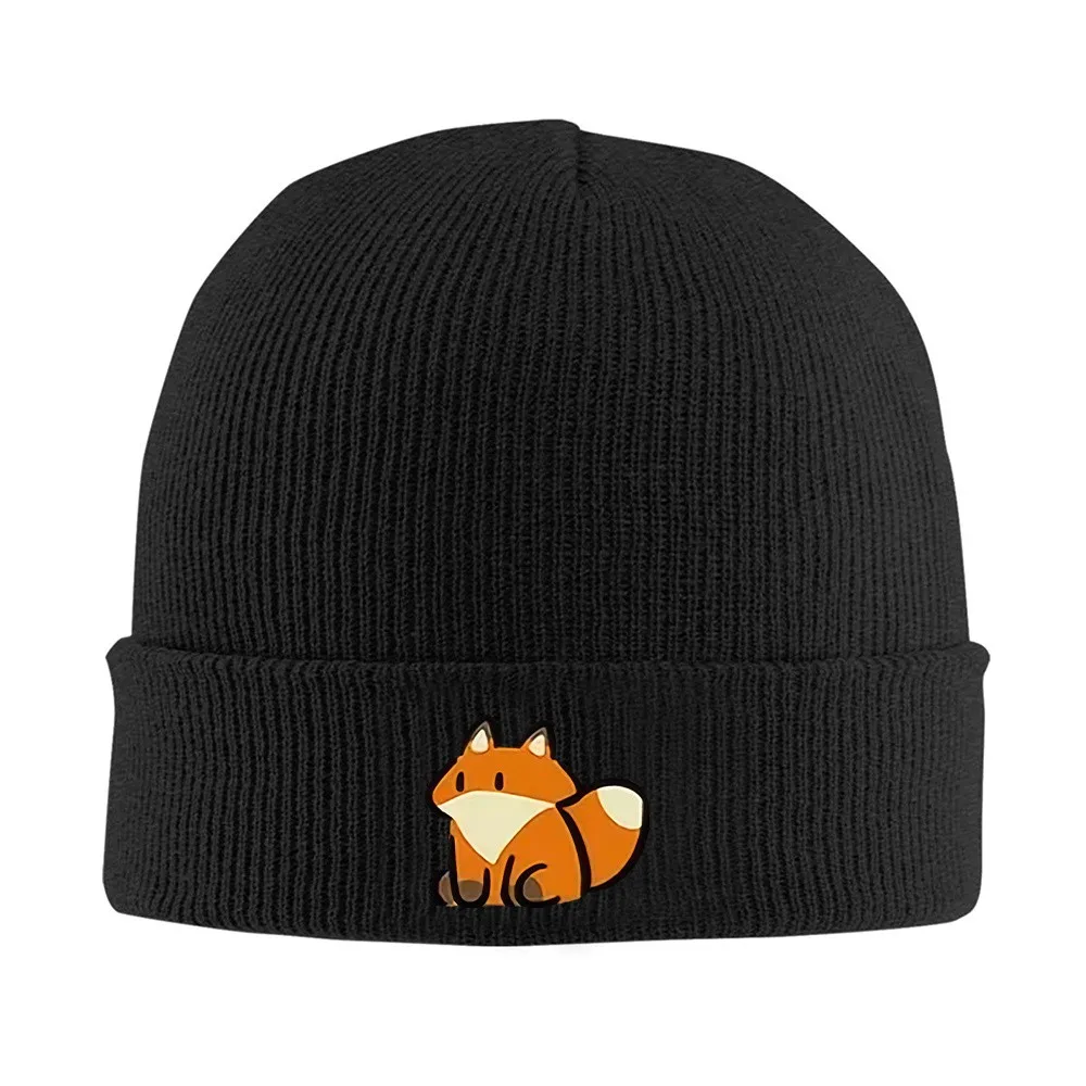Sitting Fox Print Beanie Hat Soft Acrylic Winter Skull Cap for Outdoor Casual Wear