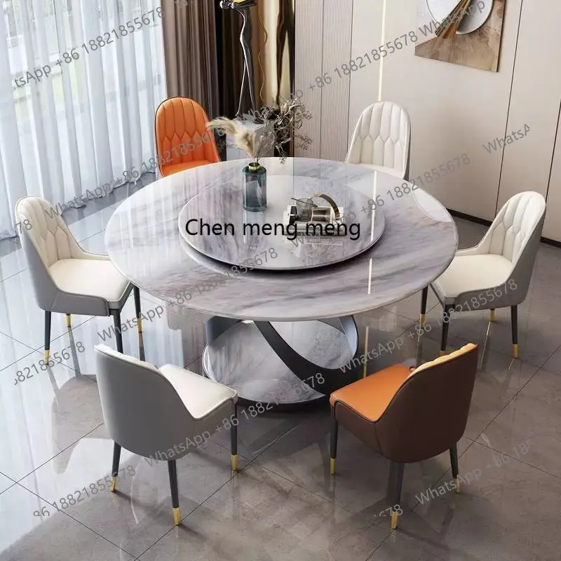 

Light luxury supercrystalline stone dining table and chairs simple microcrystalline stone dining table Household round table